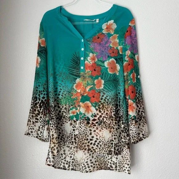 Soft Surroundings Tropical Breeze Floral Tunic Top Animalprint Resortwear Cruise - Picture 2 of 10